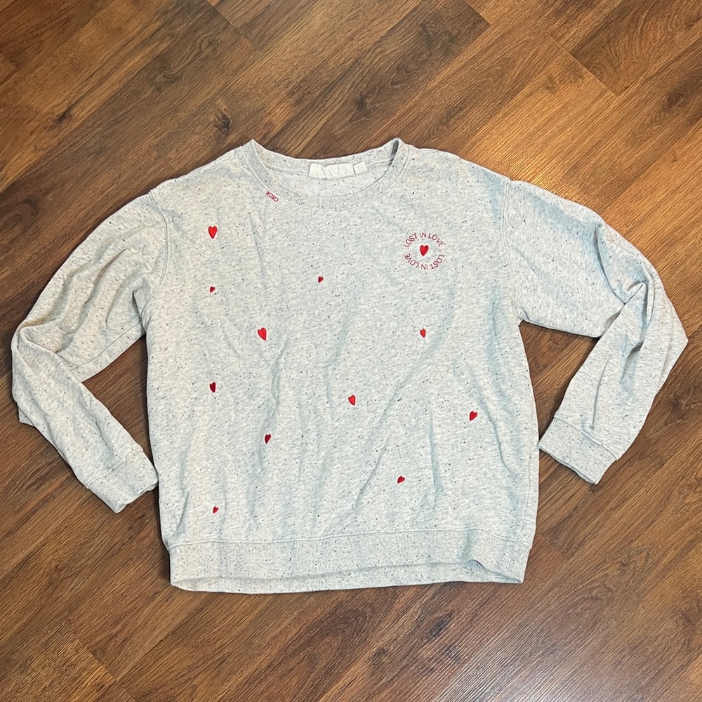 H&M Light Gray Sweater with Red Heart Accents